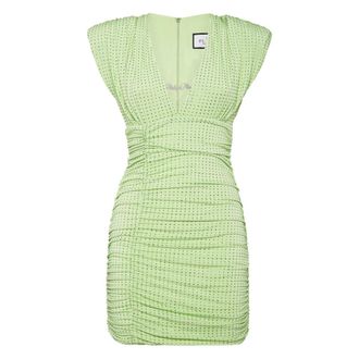 Philipp Plein Jersey Mini Jurk Strass Signature - Dames - Feestkleedjes - Groen - M - Polyester - Kleedjes