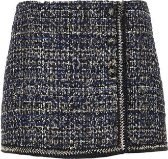 Etro Boucl&eacute;-gebreide minirok met knoopsluiting - Dames - Korte rokken - Blauw - S - Katoen - Rokken