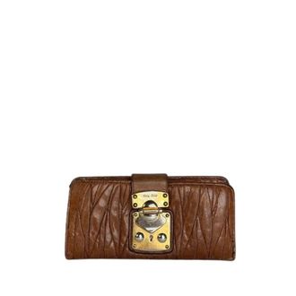 Miu Miu Pre-owned Matelass&eacute; Leren Lange Portemonnee - Dames - Vintage Accessoires - Bruin - ONE Size - Leer - Vintage