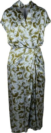 Dries Van Noten Dillian Green Fluid Abstract Pattern Silk Maxi Dress