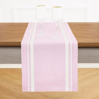 Solino Home Linen Table Runner for Dining Table, Holiday and Everyday Table Decor - French Stripe in White And Dusty Pink at Nordstrom, Size X-Large