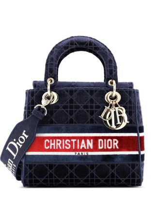 Dior Lady D-Lite Bag Cannage Embroidered Velvet Medium tote bag - Blu