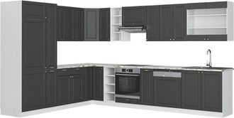 Vicco Cocina Esquinera Fame-line, Antracita Casa De Campo/blanco, 347 X 257 Cm Sin Encimera