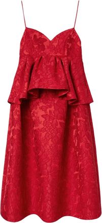 La DoubleJ Abito midi Satine con balza - Rosso