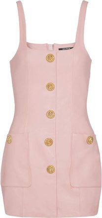 Balmain Button-embellished Leather Mini Dress
