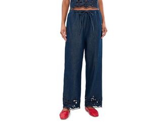 Madewell Denim Embroidered-Hem Pull-On Pants Womens Jeans Marfield Wash : LG (Womens 10-12) 28, Cotton