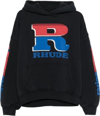 Rhude Split Petrol Logo Hoodie - Heren - Hoodies - Zwart - M - Hoodies & sweatvesten