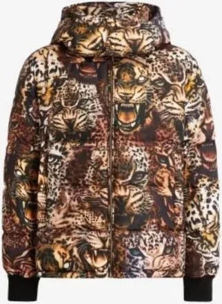 Roberto Cavalli Animal Print Hooded Puffer Jacket, Brand Size 48 ( US Size 38 )