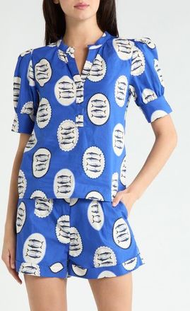 Sugarlips Sardine Sea Rosio Puff Sleeve Top in Navy-Cream-Black at Nordstrom, Size X-Large