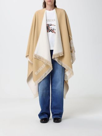 Burberry Asymmetric Wool and Silk Cape with EKD Logo and Fringed Hem