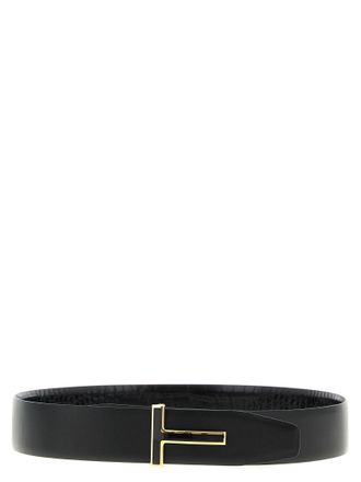 Tom Ford Reversible Crocodile-Effect Leather Belt - Black