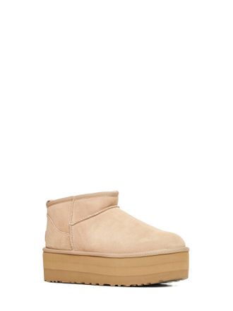 UGG Womens Ankle Boots Ultra Mini Suede Beige Calf Leather