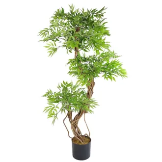 Leaf Artificial Tree Japanese Fruticosa Ficus Tree Plastic Pot 140cm in Green