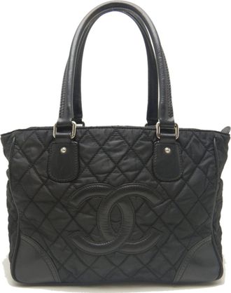 Chanel Black Nylon Leather Tote Bag (Pre-Owned)