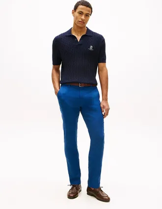 Tommy Hilfiger Mens Linen-Blend Straight Chino - Blue - 30W x 32L
