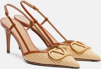 Valentino Garavani VLogo leather-trimmed slingback pumps
