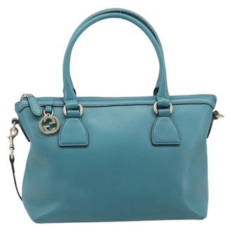 Gucci Gg Charm Convertible Dome Satchel Leather Blue Leather Handbag (Pre-Owned)