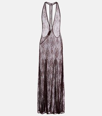 Adriana Degreas Sheer open-back lace maxi dress