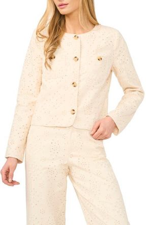 CeCe by Cynthia Steffe Eyelet Crop Jacket in Warm Vanilla at Nordstrom, Size 12