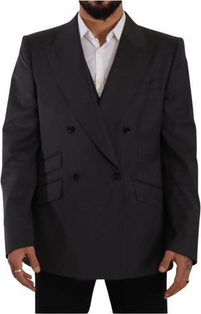 Dolce & Gabbana Sicilia Double-Breasted Blazer - Heren - Blazers - Grijs - 3XL - Wol - Jassen