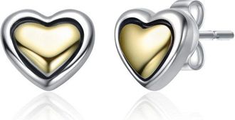 Rachel Glauber Two-Tone Sleek Heart Stud Earrings