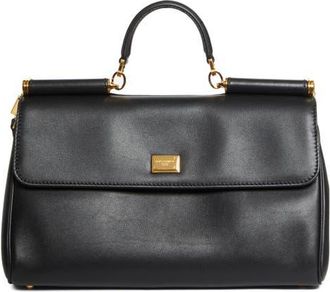 Dolce & Gabbana My Sicily East/West Plong&eacute; Leather Top Handle Bag in 80999 Nero at Nordstrom