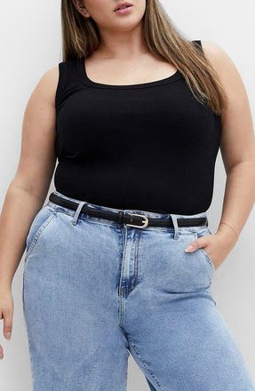 City Chic Lana Stretch Cotton Rib Tank in Black at Nordstrom, Size Xxl