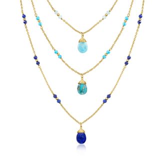 Ross-Simons Multi-Gemstone 3-Strand Layered Necklace in 18kt Gold Over Sterling