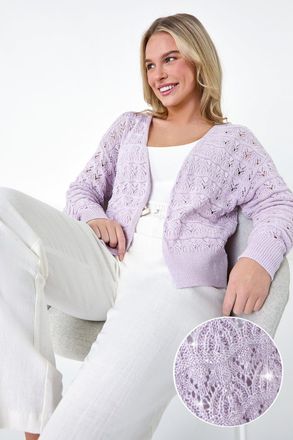 Roman Shimmer Crochet Knit Cardigan