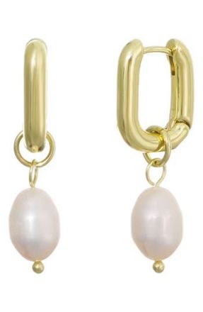 Adornia 14K Gold Plated Detachable Freshwater Pearl Drop Hoop Earrings in Gold/White at Nordstrom Rack