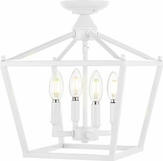 Jonathan Y Designs Plains 4-Light Iron Modern Farmhouse LED Flush Mount in White at Nordstrom