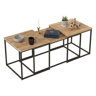 Dmora Dmora - Mesa De Caf&eacute; Meissa, Mesa De Centro Baja, Revistero Para Sof&aacute;, Estante De La Sala De Estar, 190x50h48 Cm, Roble, Con Embalaje Reforzado