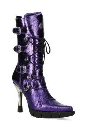 New Rock Womens Purple Leather Gothic High Heeled Boots - M-9373-C16