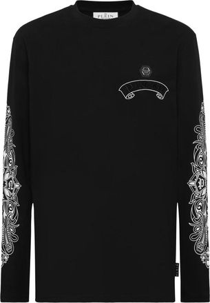 Philipp Plein Long Sleeve T-Shirt Chrome Crest - Heren - Longsleeves - Zwart - 3XL - Katoen - Tops