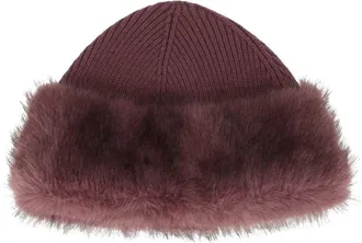 DIEGO M Baret van imitatiebont met geribbelde gebreide inzetstukken - unisex - Accessoires - Paars - Maat: S