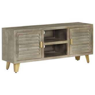 vidaXL Vidaxl - Mueble Para Tv Madera Maciza Mango Con Lat&oacute;n Gris 110x30x48 Cm