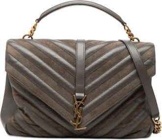 Saint Laurent Pre-owned Saint Laurent Large Calfskin and Suede Chevron Monogram College Satchel Ladies RIIKD332YBKBLXI7