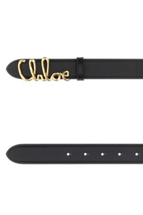 Chlo&eacute; Cursive Logo-Buckle Leather Belt - Black