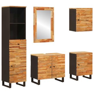 vidaXL Juegos De Ba&ntilde;o Con Caj&oacute;n 5 Pcs Natural Madera De Mango Maciza Vidaxl