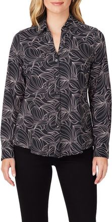Foxcroft Swirling Slope Button-Up Shirt in Black Multi at Nordstrom Rack, Size Medium