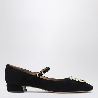 Ferragamo Ballerina con tacco Gancini nera in suede