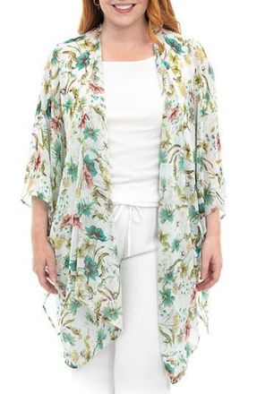 Nina Leonard Semi Sheer Open Front Topper in Blue Multi at Nordstrom Rack