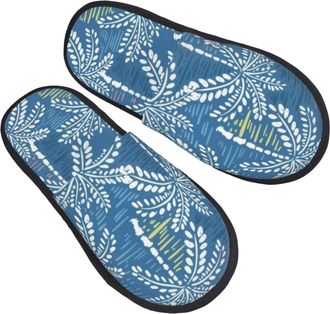 Generic Cotton Slippers Tropical Palm Trees Warm Slipper Non-Slip Indoor Shoes For Women Ladies Spa L