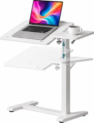 Relaxdays Relaxdays Mesa Tipo C Regulable 67,5-102 Cm, Inclinable, Ruedas Ocultas, Escritorio Para Port&aacute;til, Blanco