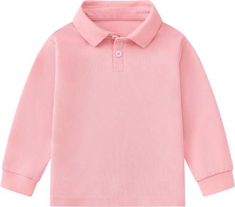 Generic Boys Long Sleeve Cotton Polo Shirts Children Back to School Uniform Unisex Kids Plain Girls Polo Sports School T Shirts Activewear Shirts Pink