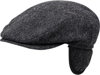 Wigens Mens Herringbone Wool Ivy Slim Cap with Earflaps in Dark Grey at Nordstrom, Size 62
