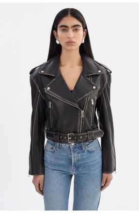 LaMarque FORD | Distressed Leather Jacket in Vintage Black at Nordstrom, Size Xx-Small