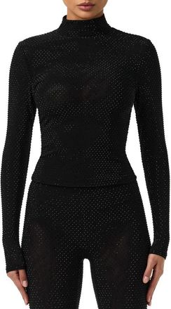Naked Wardrobe Rhinestone Long Sleeve Top in Black at Nordstrom, Size X-Small