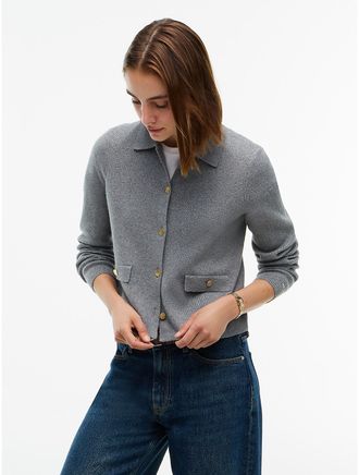 Tommy Hilfiger Womens Gold-Button Collared Cardigan - Grey Heather - XXL