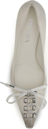Prada Lace-Up Antique-Finish Leather Pumps - Beige